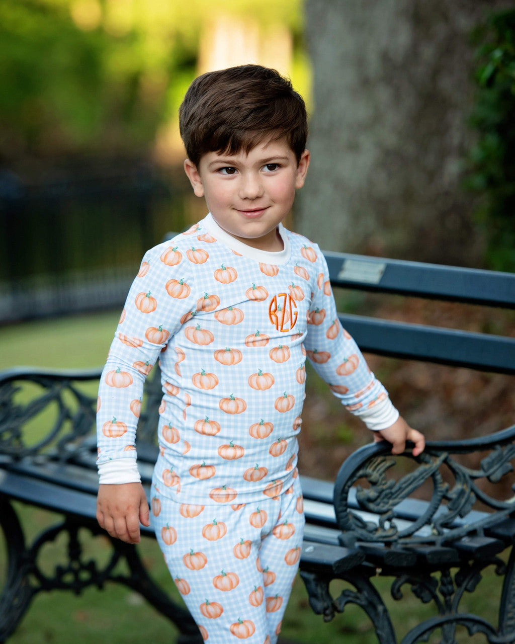 Blue Check Pumpkin Print Knit Pajamas