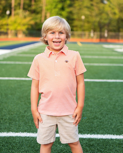 Orange Stripe Knit Embroidered Football Polo