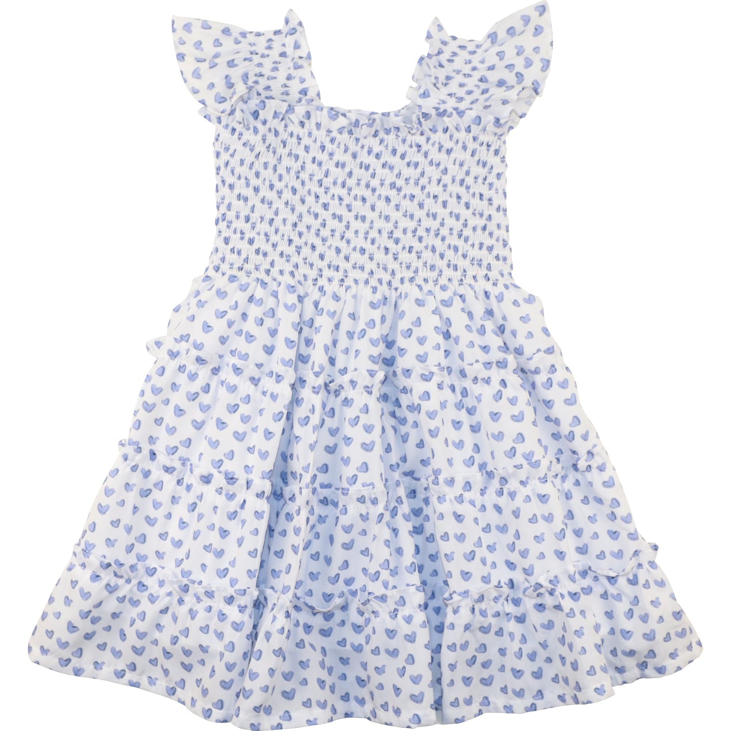 Blue Heart Print Smocked Dress