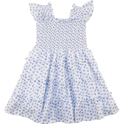 Blue Heart Print Smocked Dress