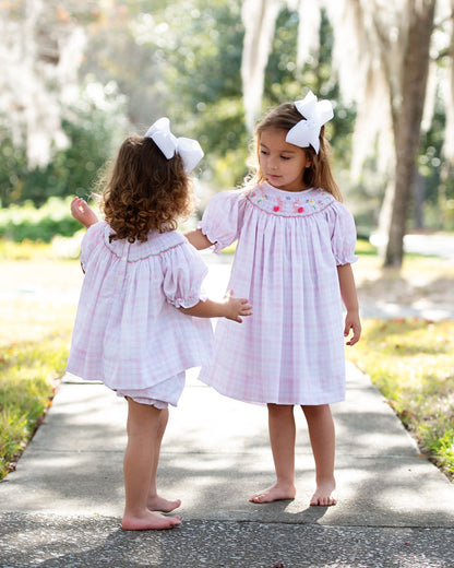 Pink Plaid Smocked Bunny And Flower Dress