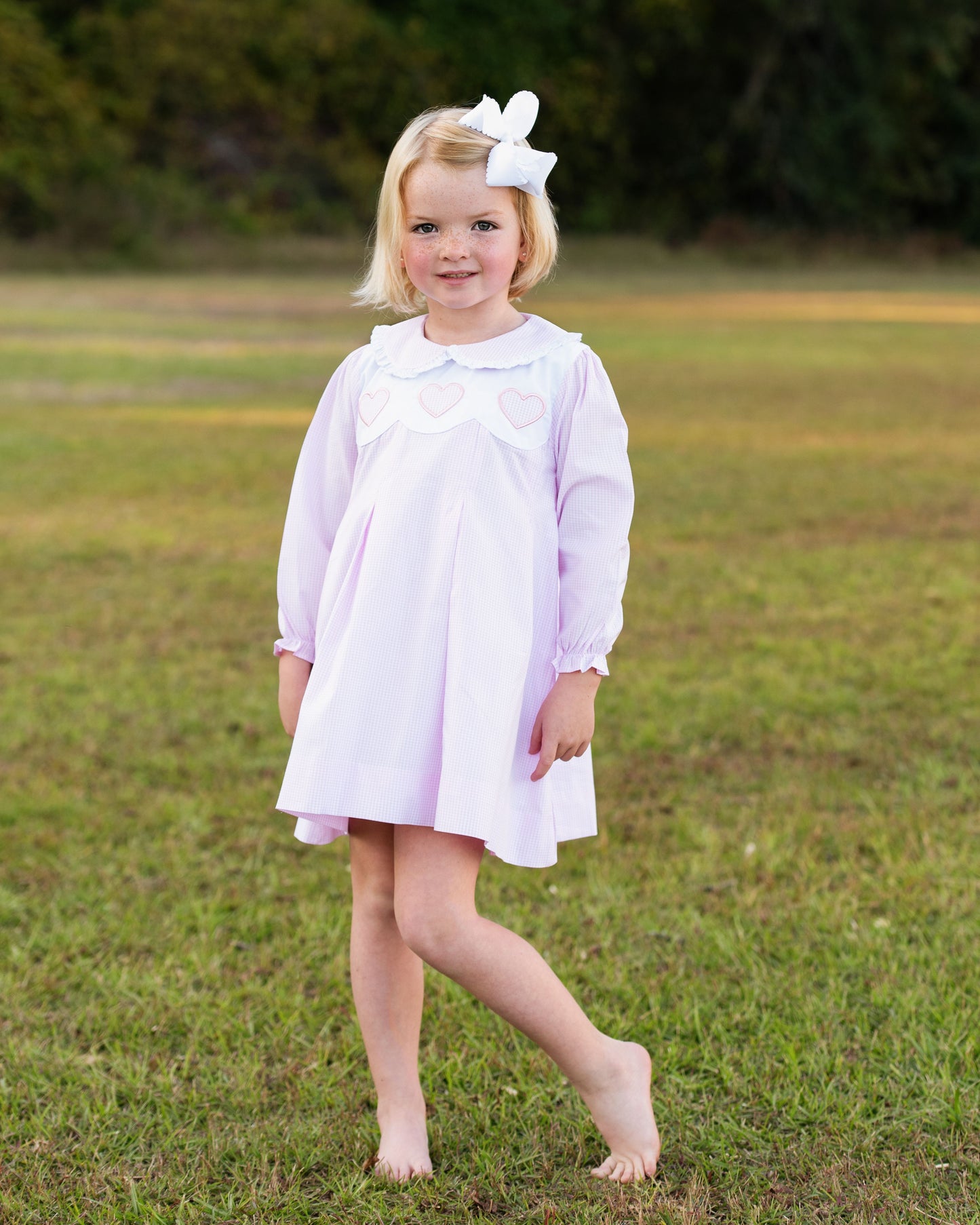 Pink Gingham Applique Hearts Dress