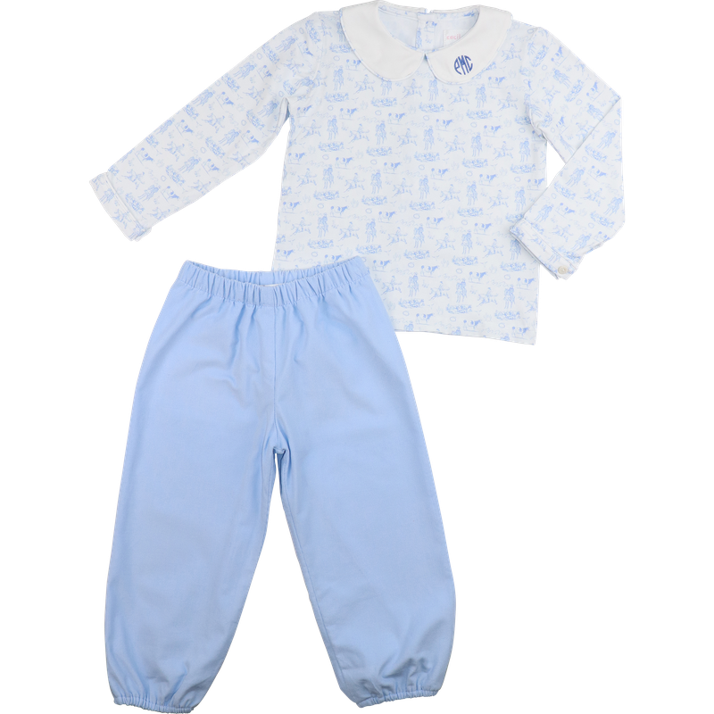 Blue Corduroy Cowboy Print Pant Set