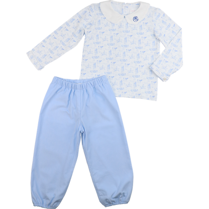 Blue Corduroy Cowboy Print Pant Set