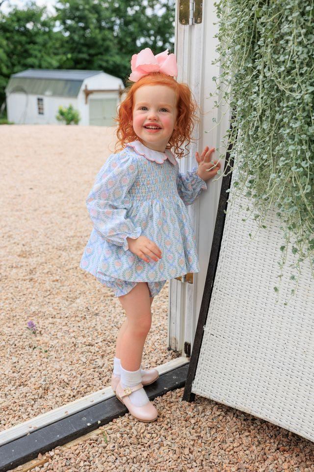 Pumpkin Print Smocked Scalloped Collar Diaper Set