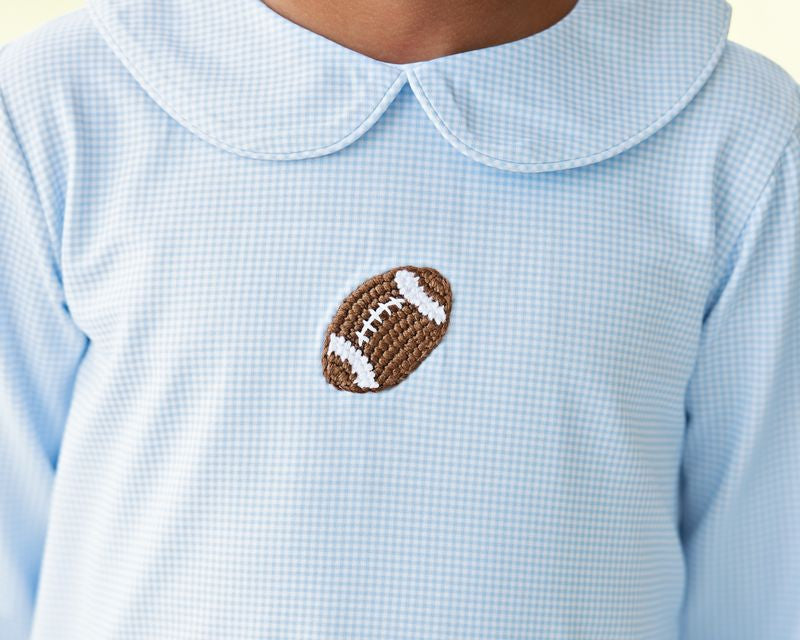 Blue Knit Gingham Crochet Football Ankle Pant Set