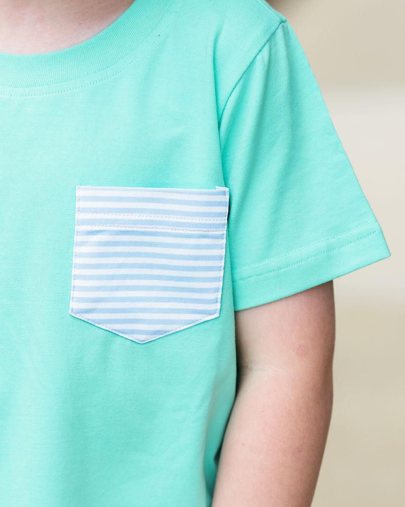 Mint And Blue Striped Knit Short Set