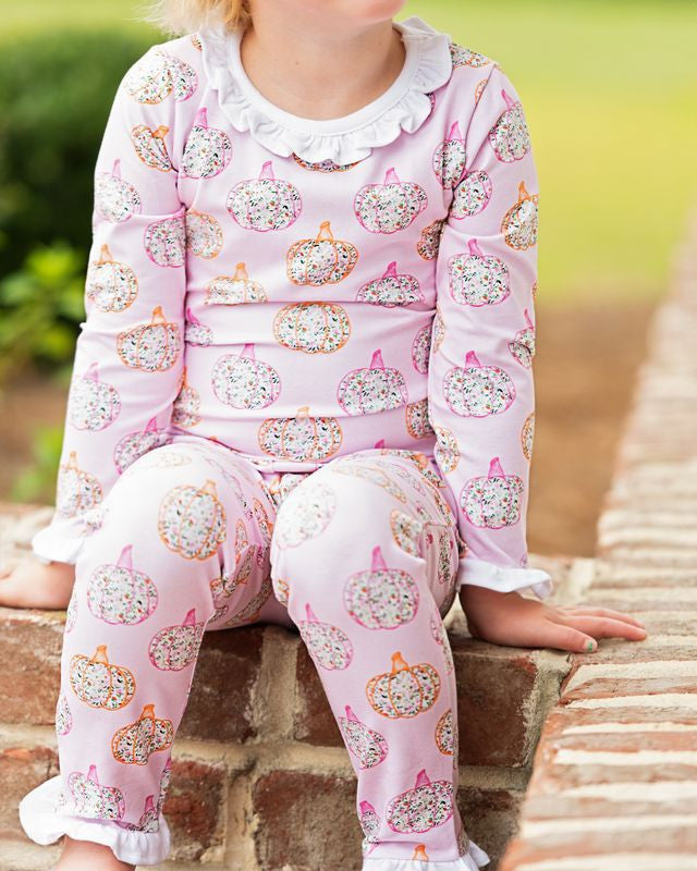 Pink Floral Pumpkin Print Knit Pajamas