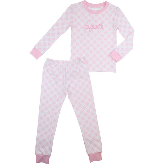 Pink Check Bunny And Bow Knit Pajamas