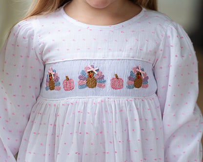 Pink Swiss Dot Smocked Turkey Dress