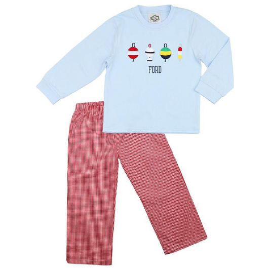 Red Gingham Fishing Bobber Pant Set