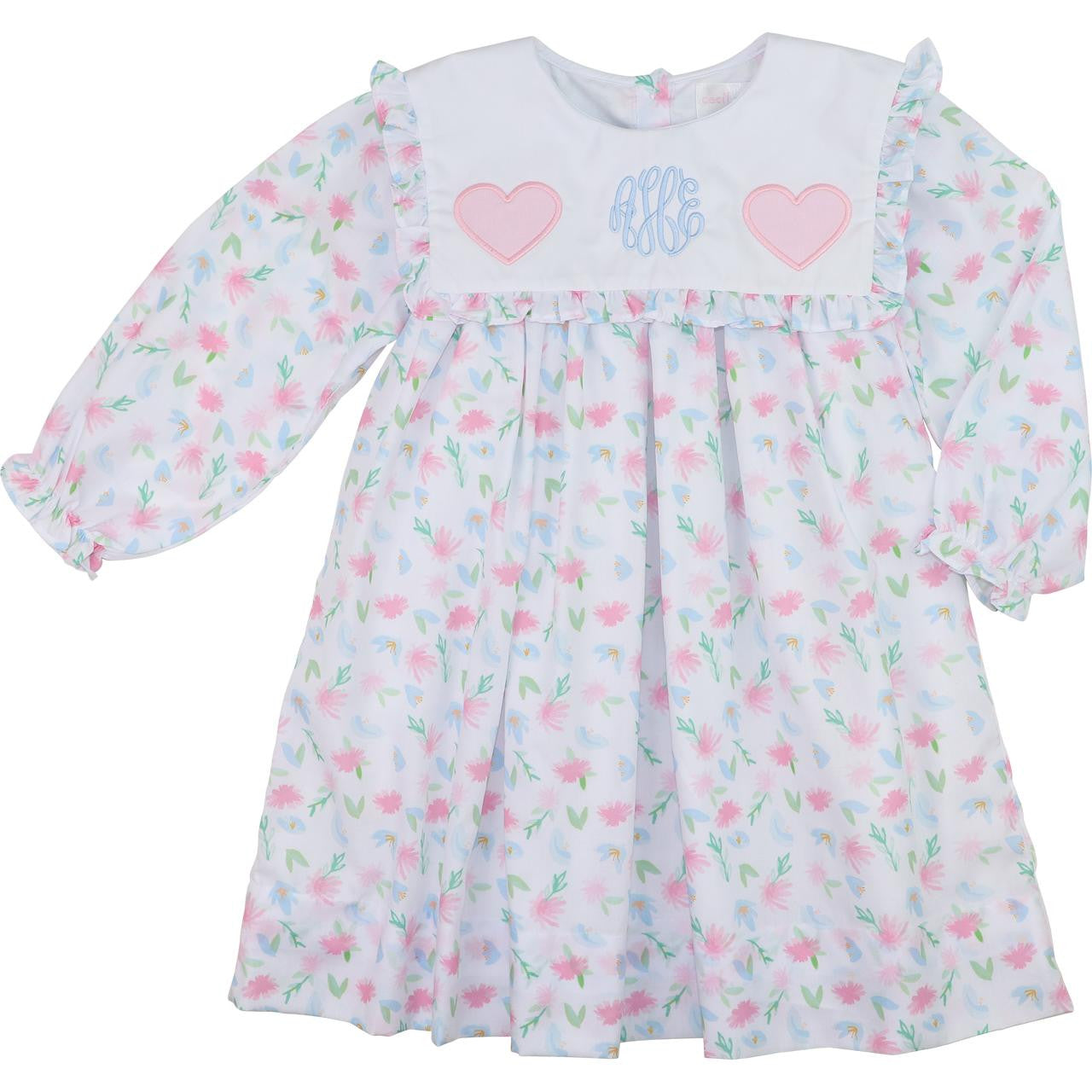 Pastel Floral Applique Hearts Dress   Monogram