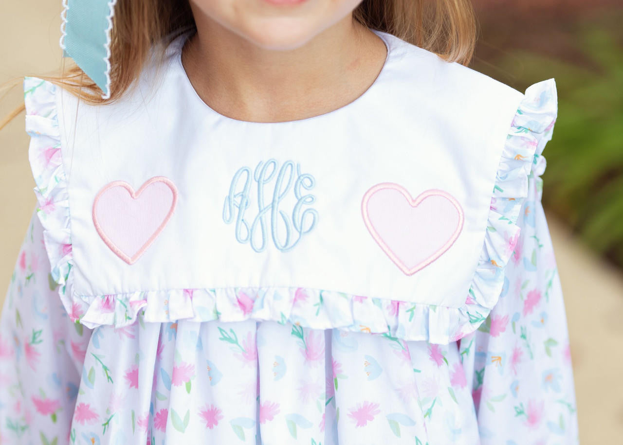 Pastel Floral Applique Hearts Dress   Monogram