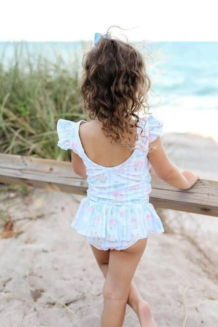 Pastel Floral Bouquet Lycra Swimsuit  Smocked Threads