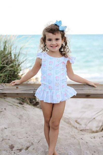 Pastel Floral Bouquet Lycra Swimsuit  Smocked Threads