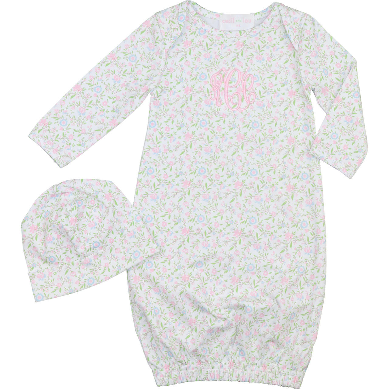 Pastel Floral Print Baby Gown And Beanie Smocked Threads