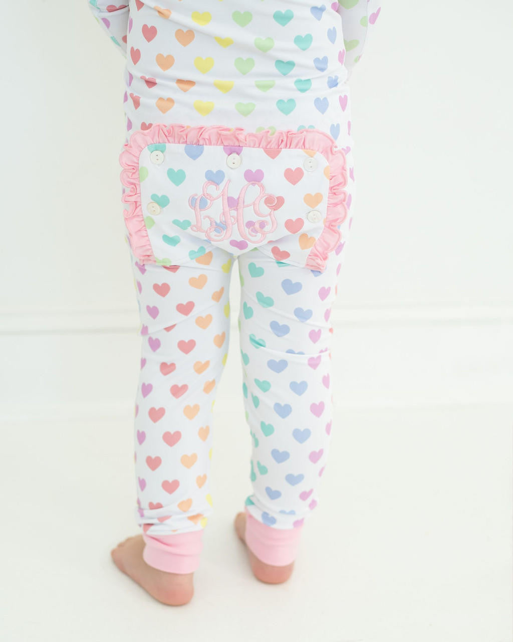 Pastel Hearts Knit Zipper Pajamas   Monogram