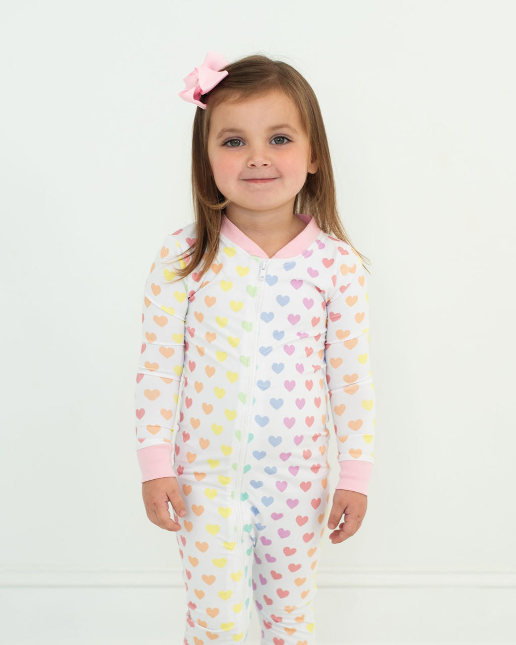 Pastel Hearts Knit Zipper Pajamas   Monogram