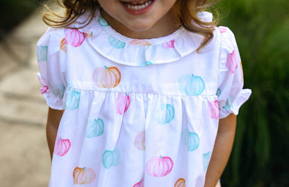 Pastel Pumpkin Print Bubble Smocked Threads