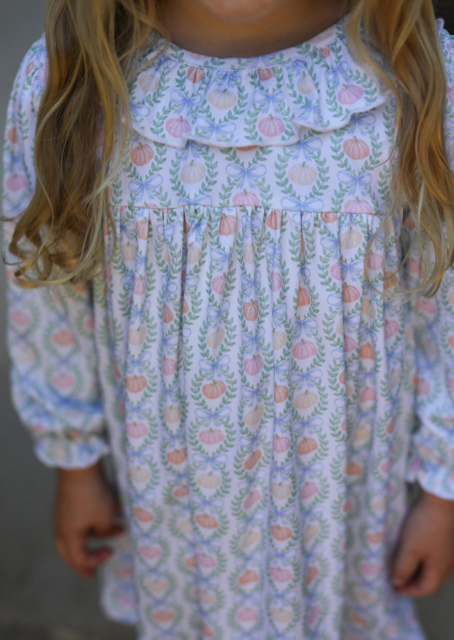 Pastel Pumpkin Print Knit Dress  Smocked Threads