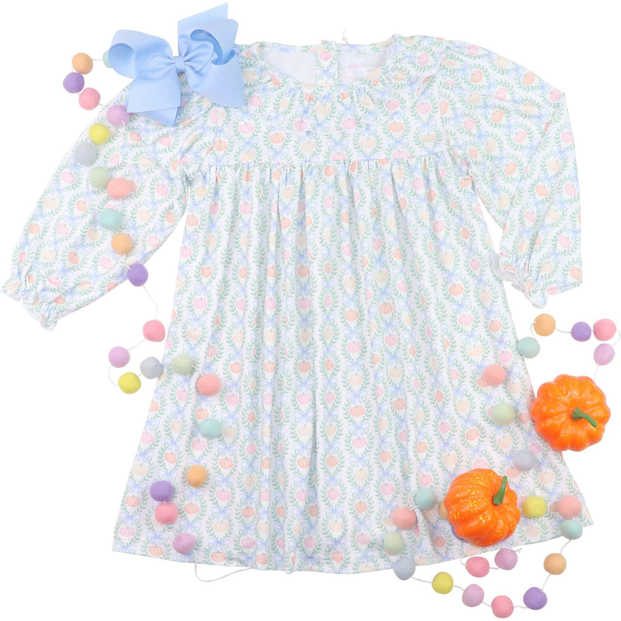 Pastel Pumpkin Print Knit Dress  Smocked Threads