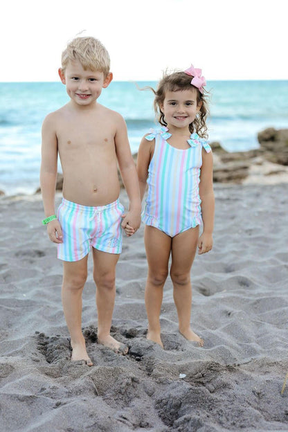 Pastel Striped Lycra Swimsuit  Smocked Threads