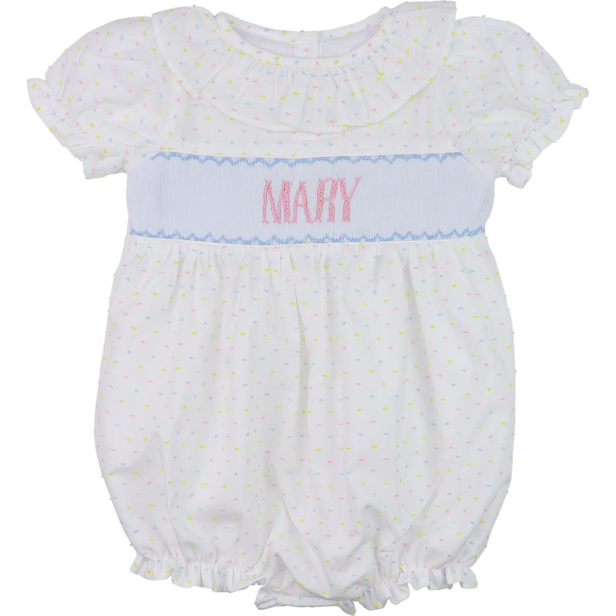 Pastel Swiss Dot Custom Smocked Bubble  Monogram