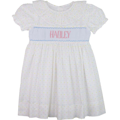 Pastel Swiss Dot Custom Smocked Dress  Monogram