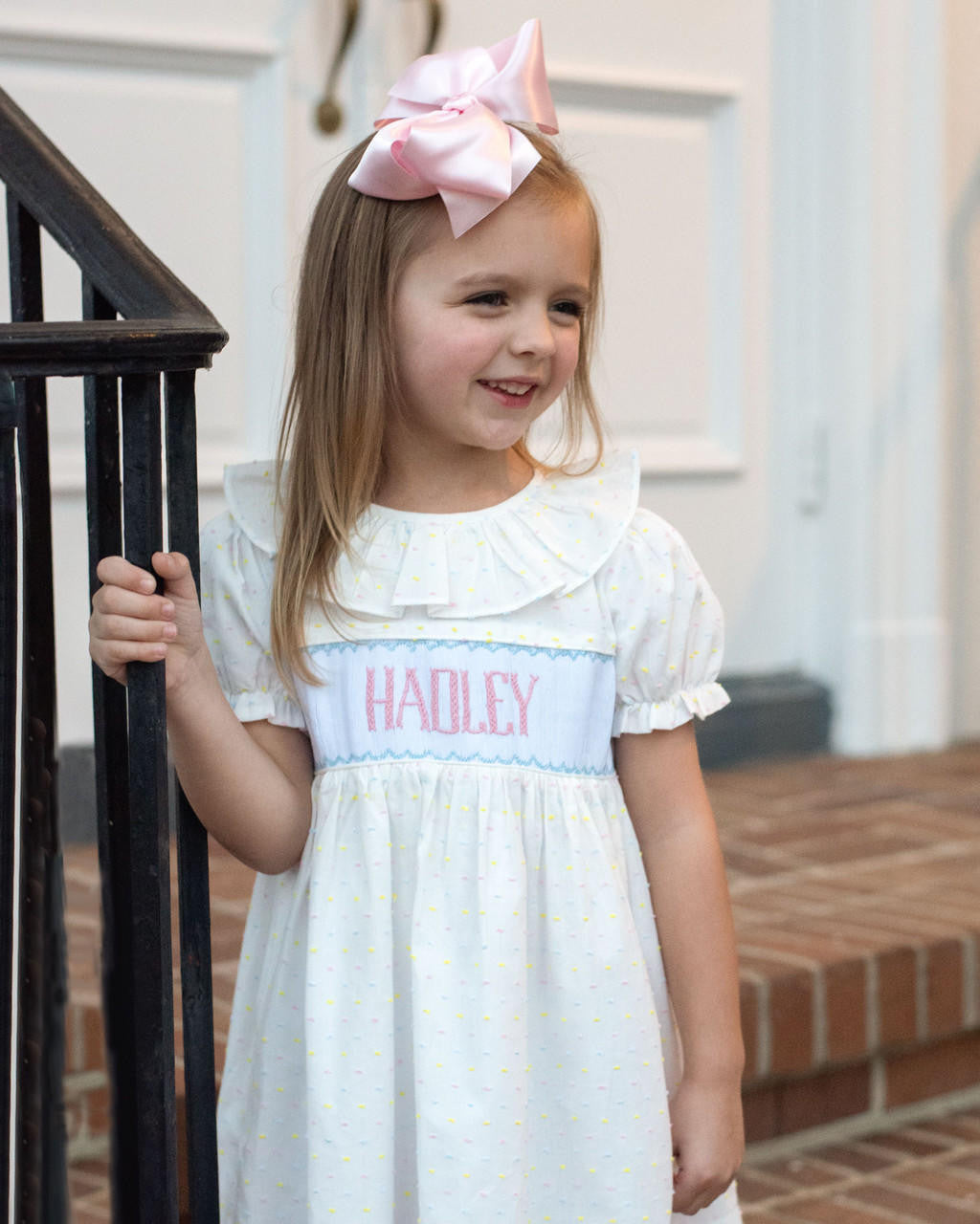 Pastel Swiss Dot Custom Smocked Dress  Monogram