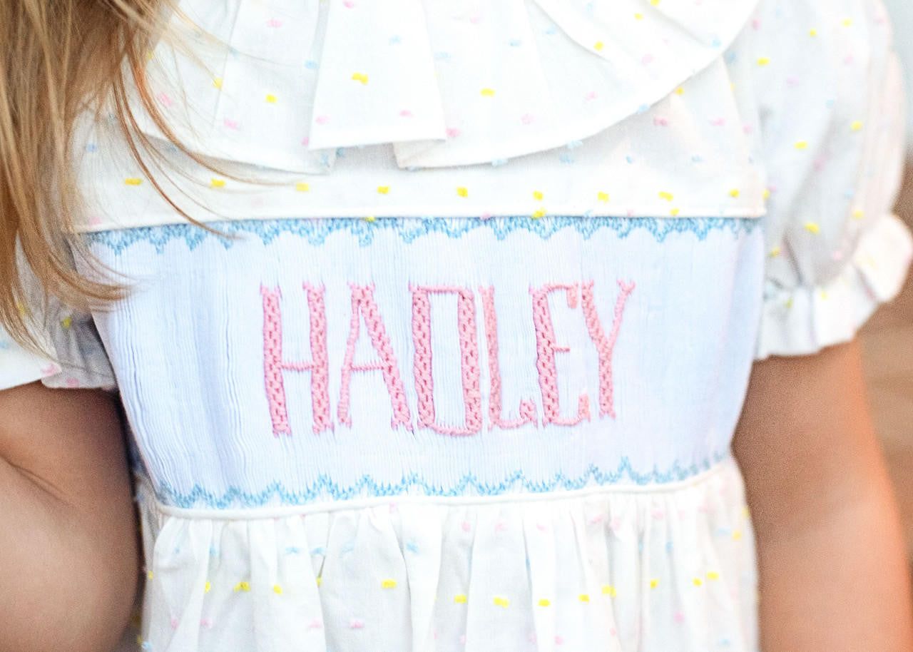 Pastel Swiss Dot Custom Smocked Dress  Monogram