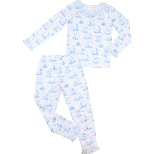 Blue Toile Bunny Knit Pajamas