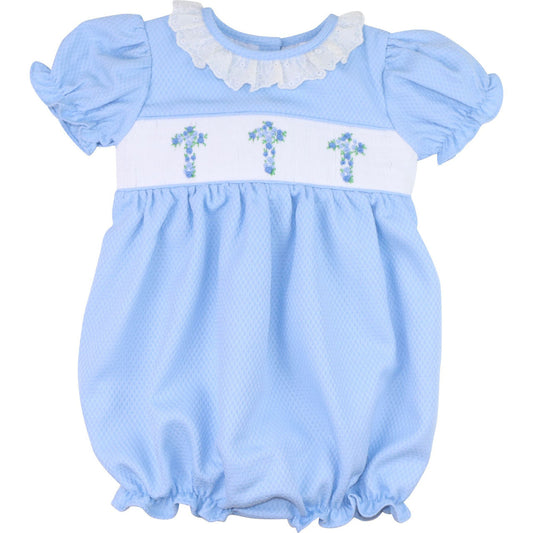 Blue Honeycomb Eyelet Smocked Cross Bubble