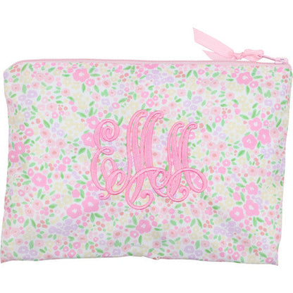 Petite Pink And Green Floral Zipper Pouch