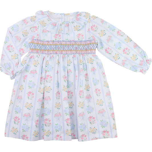 Pink And Blue Floral Bouquet Smocked Dress  Smocked Threads