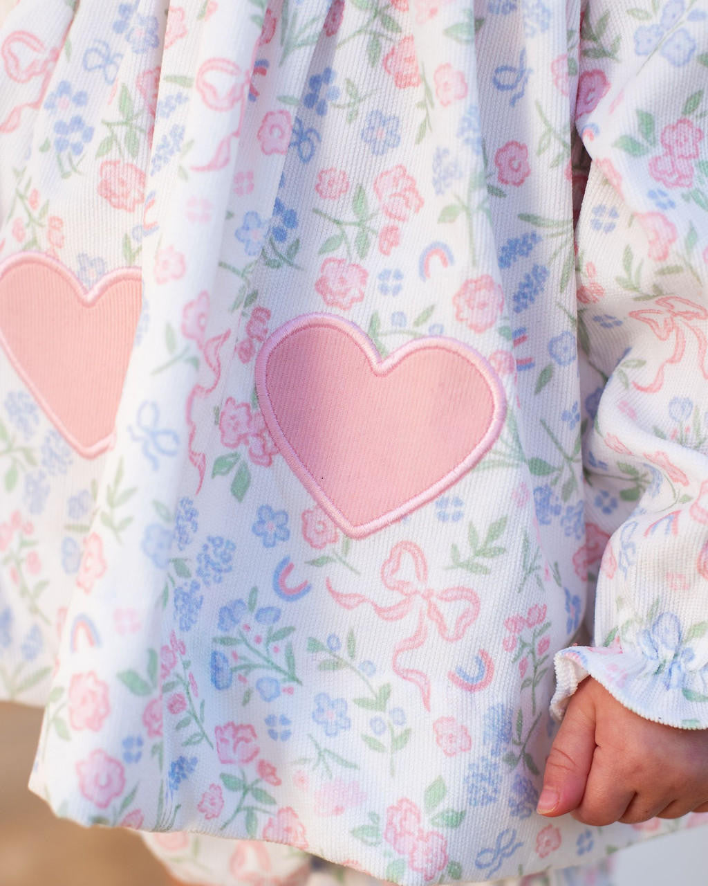 Pink And Blue Floral Corduroy Applique Heart Diaper Set