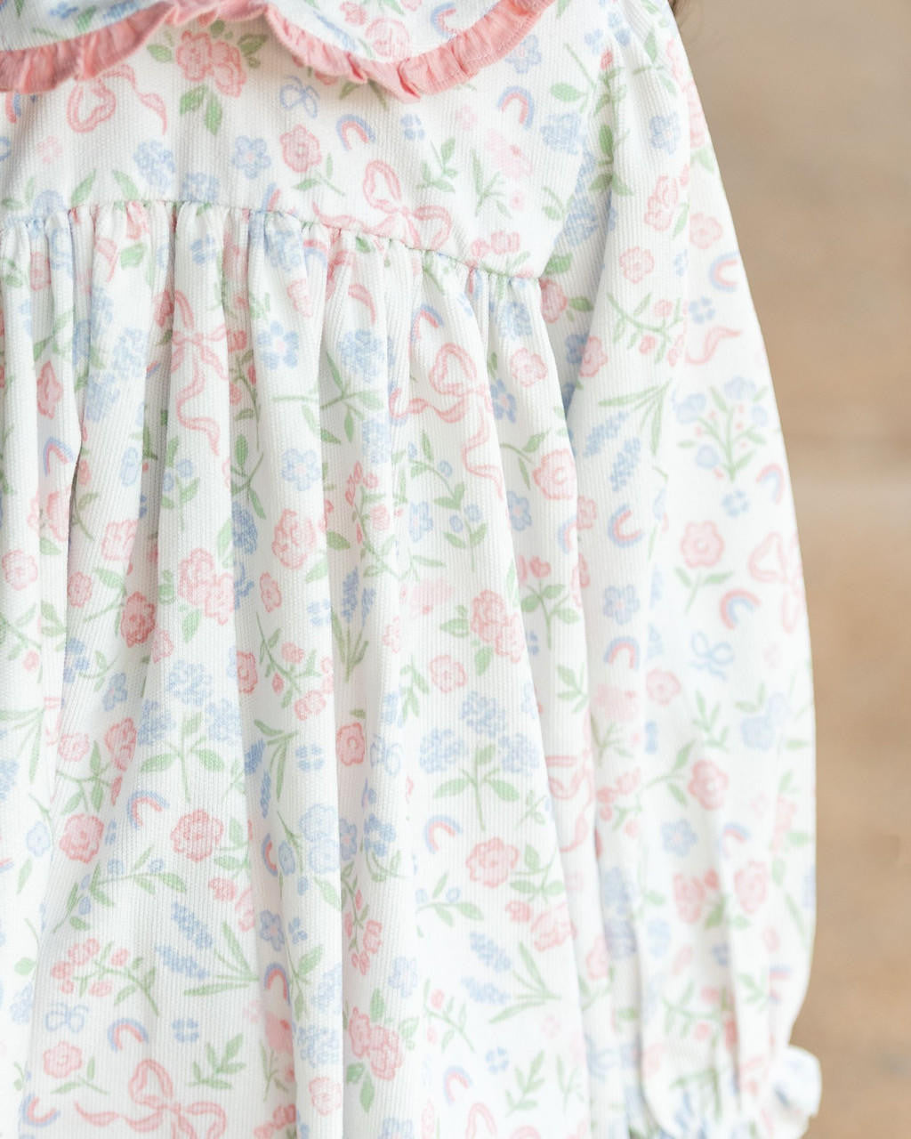 Pink And Blue Floral Corduroy Applique Heart Dress