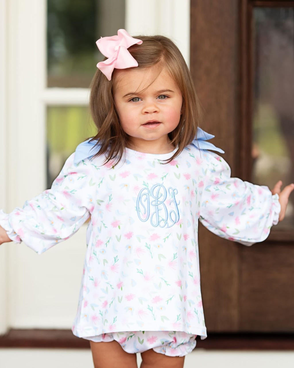 Pink And Blue Floral Knit Bow Diaper Set  Smocked Threads