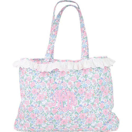 Pink And Blue Floral Quilted Tote