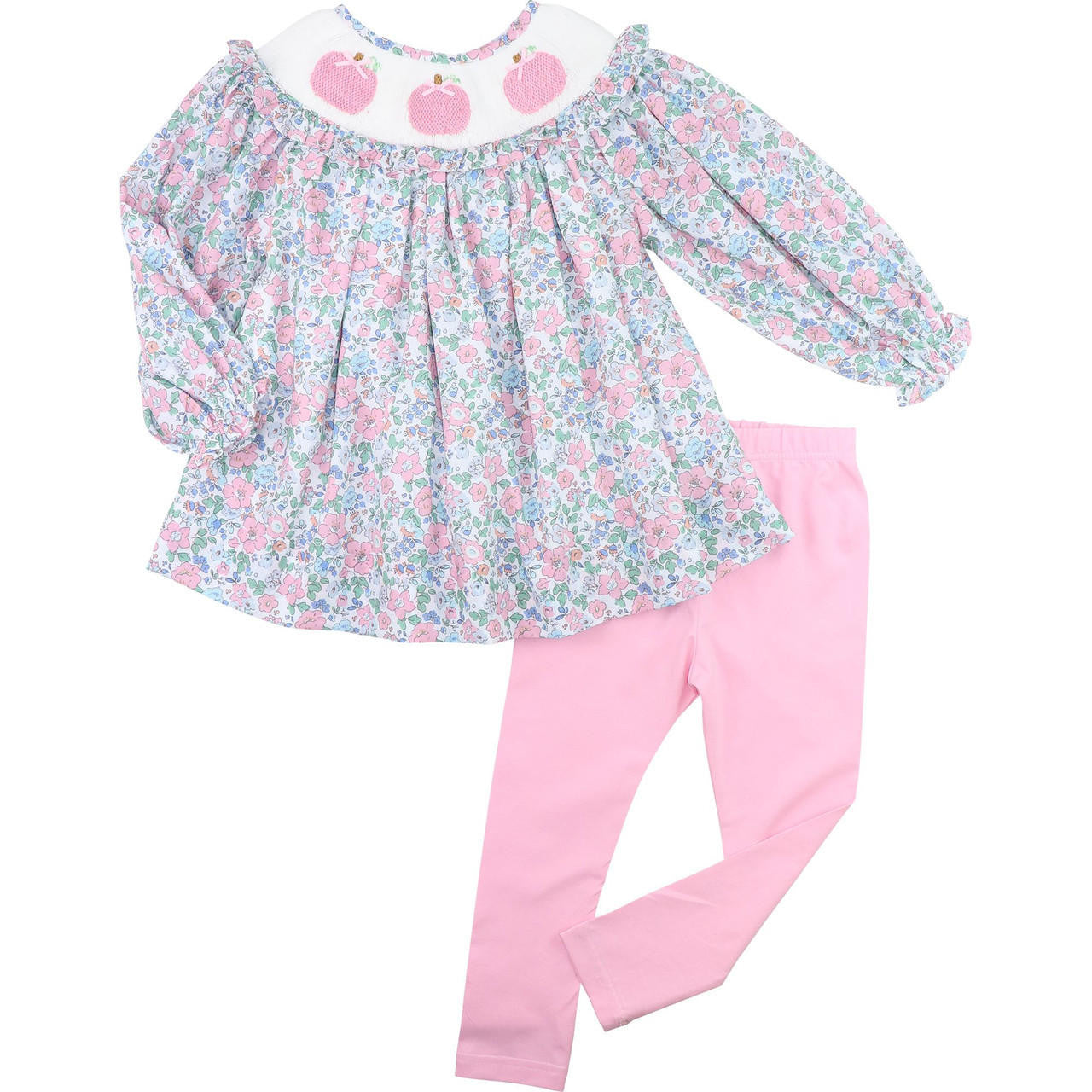 Pink And Blue Floral Smocked Pumpkin Legging Set - Shipping Mid September  Smocked Threads