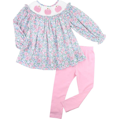 Pink And Blue Floral Smocked Pumpkin Legging Set - Shipping Mid September  Smocked Threads