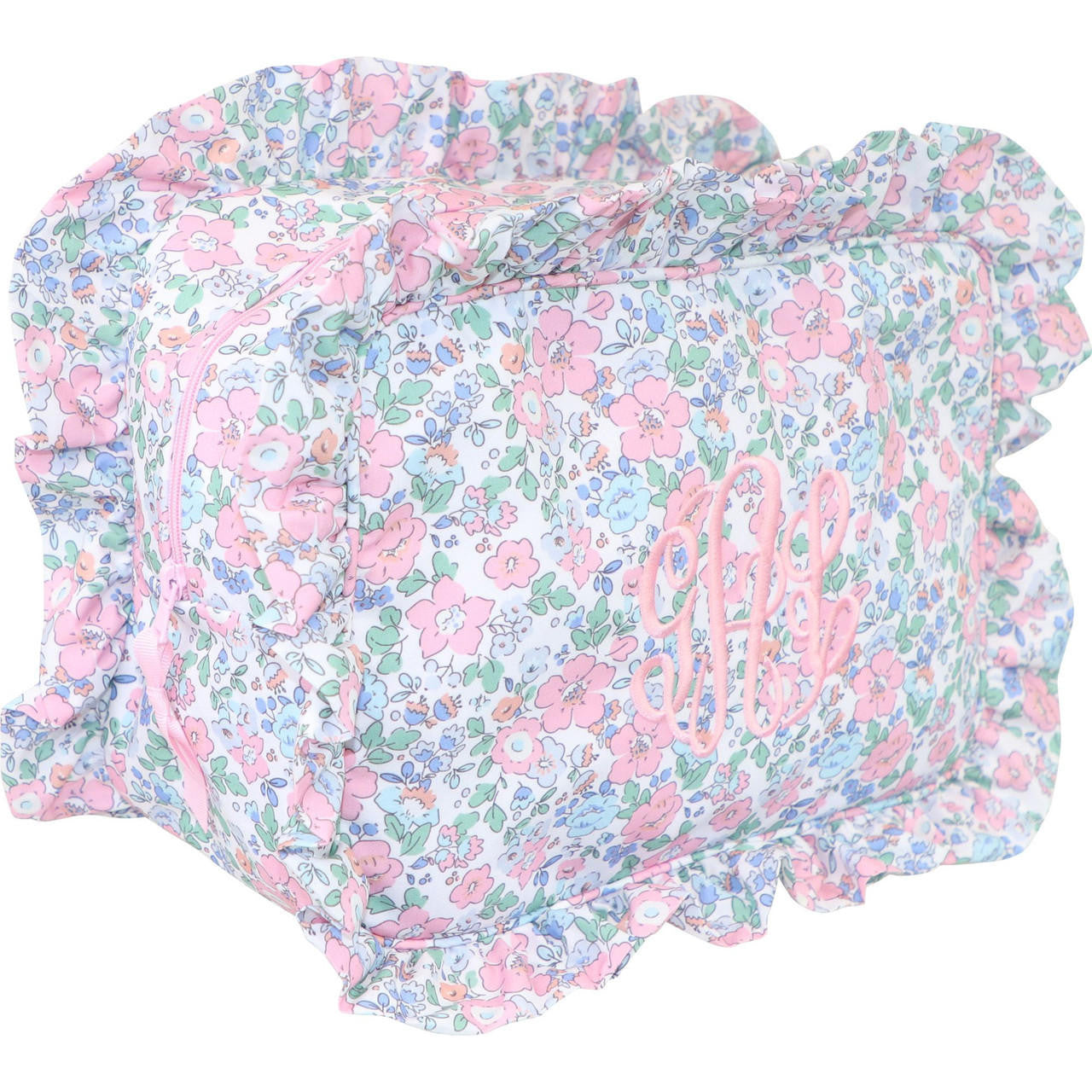 Pink And Blue Floral Zipper Pouch  