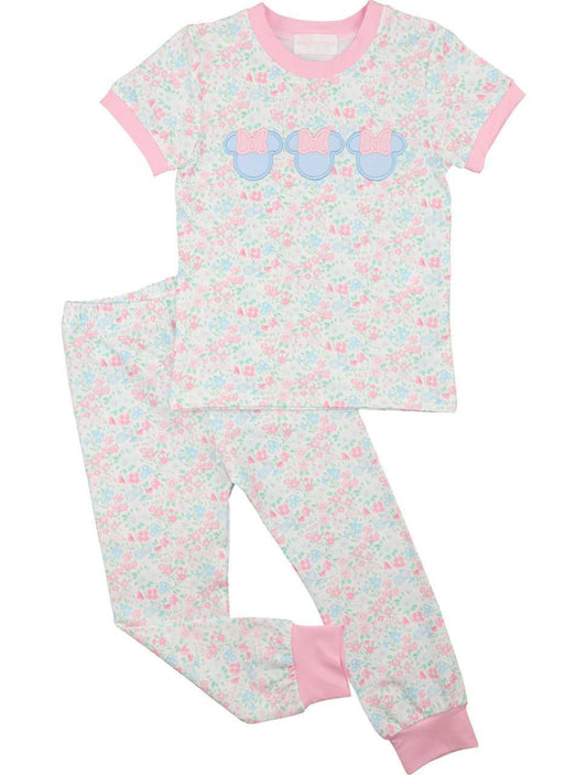 Pink And Blue Knit Floral Mouse Ears Pajamas  Smocked Threads