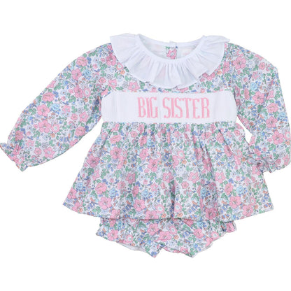 Pink And Blue Liberty Floral Smocked Big Sister Diaper Set  Smocked Threads