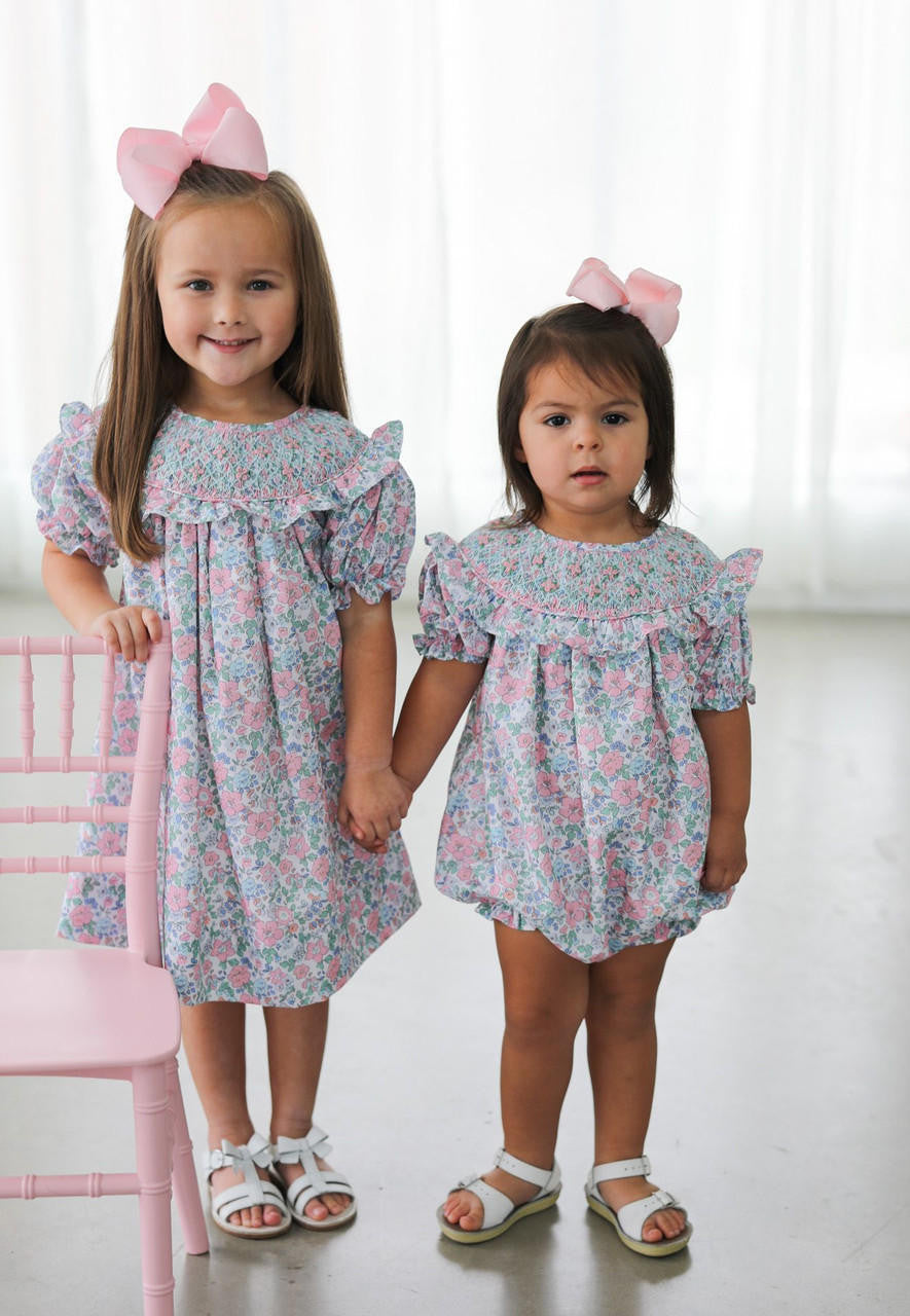 Pink And Blue Liberty Floral Smocked Dress