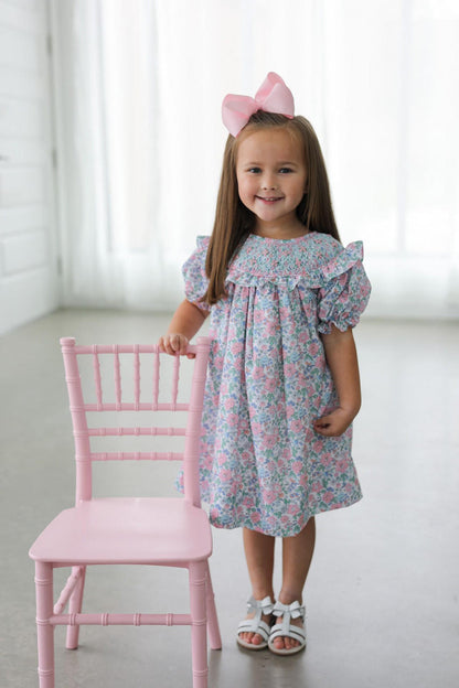 Pink And Blue Liberty Floral Smocked Dress