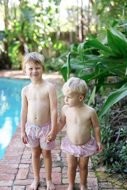 Pink And Blue Windowpane Plaid Swim Bloomer   Monogram