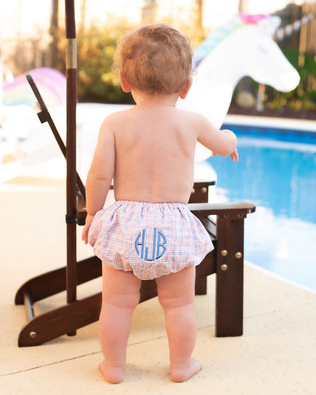 Pink And Blue Windowpane Seersucker Swim Bloomers  Monogram