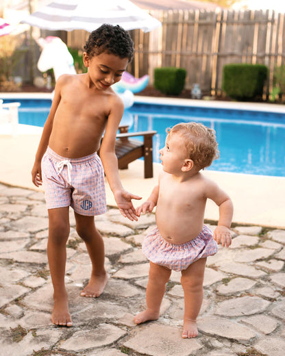 Pink And Blue Windowpane Seersucker Swim Bloomers  Monogram