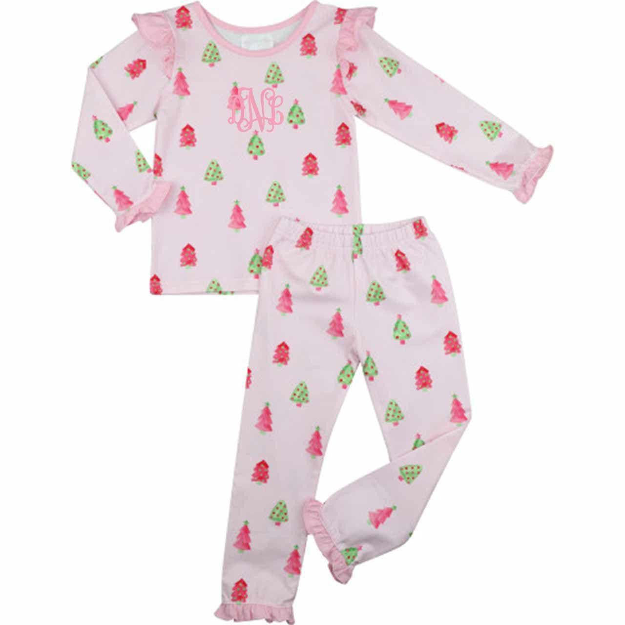 Pink And Green Christmas Tree Knit Pajamas - Shipping Mid October  Monogram