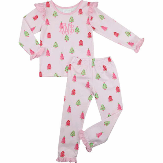 Pink And Green Christmas Tree Knit Pajamas - Shipping Mid October  Monogram